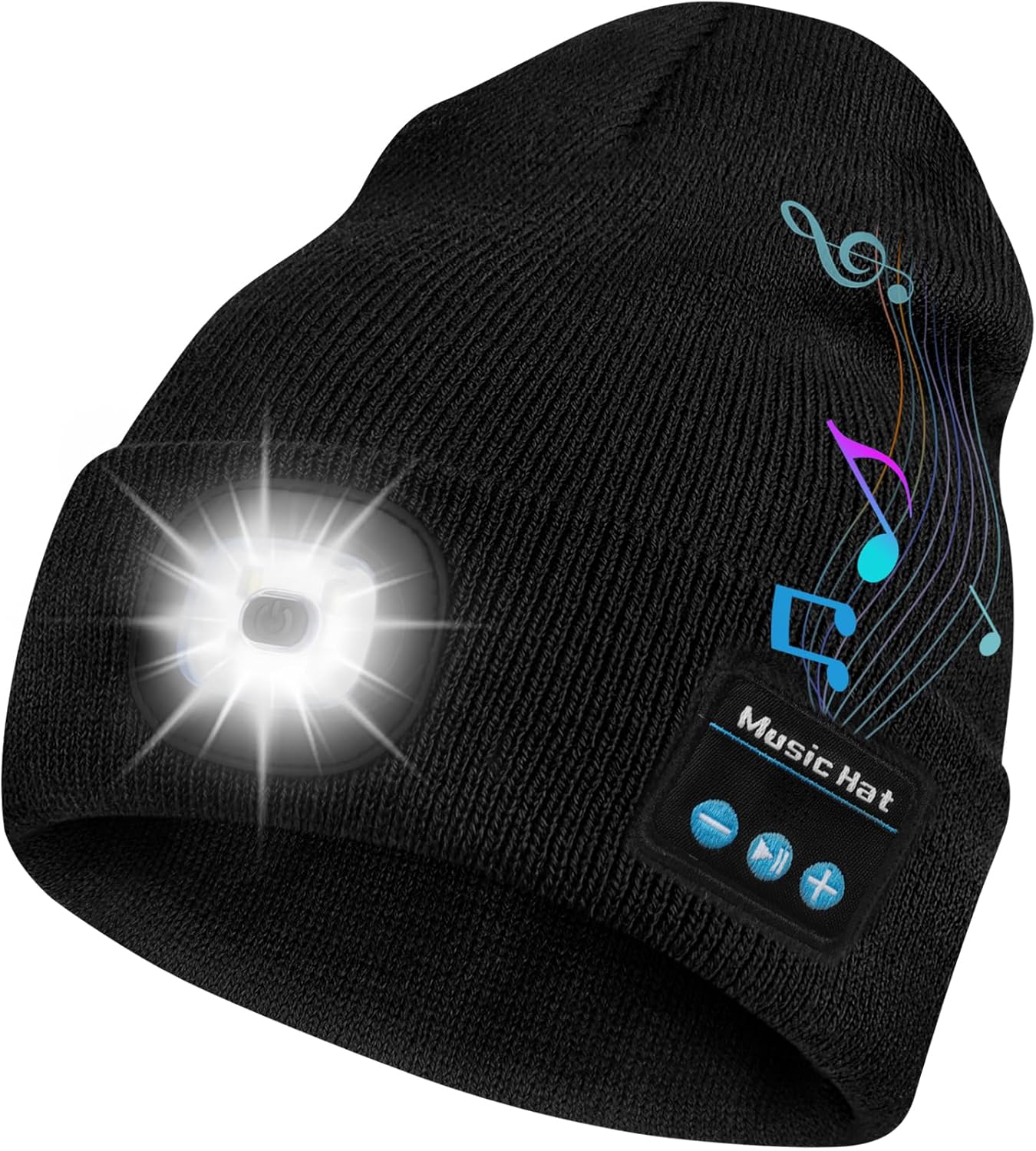 Bluetooth Beanie Hat with LED Headlamp, Built-in Speakers & Mic for Outdoor Activities