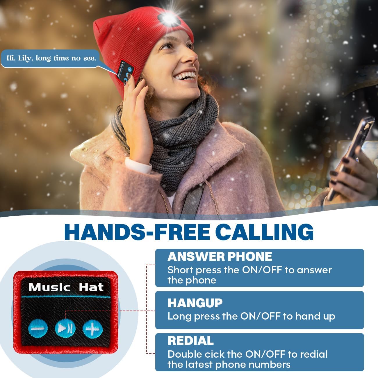 Bluetooth Beanie Hat with LED Headlamp, Built-in Speakers & Mic for Outdoor Activities