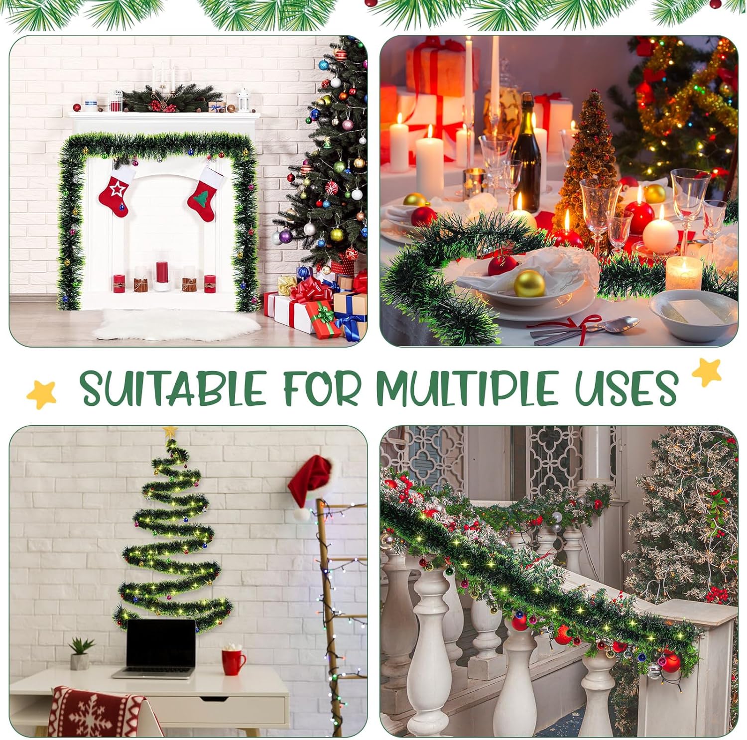 33FT DIY Christmas Tree Wall Decoration with LED Lights and Ornaments for Indoor Outdoor Decor