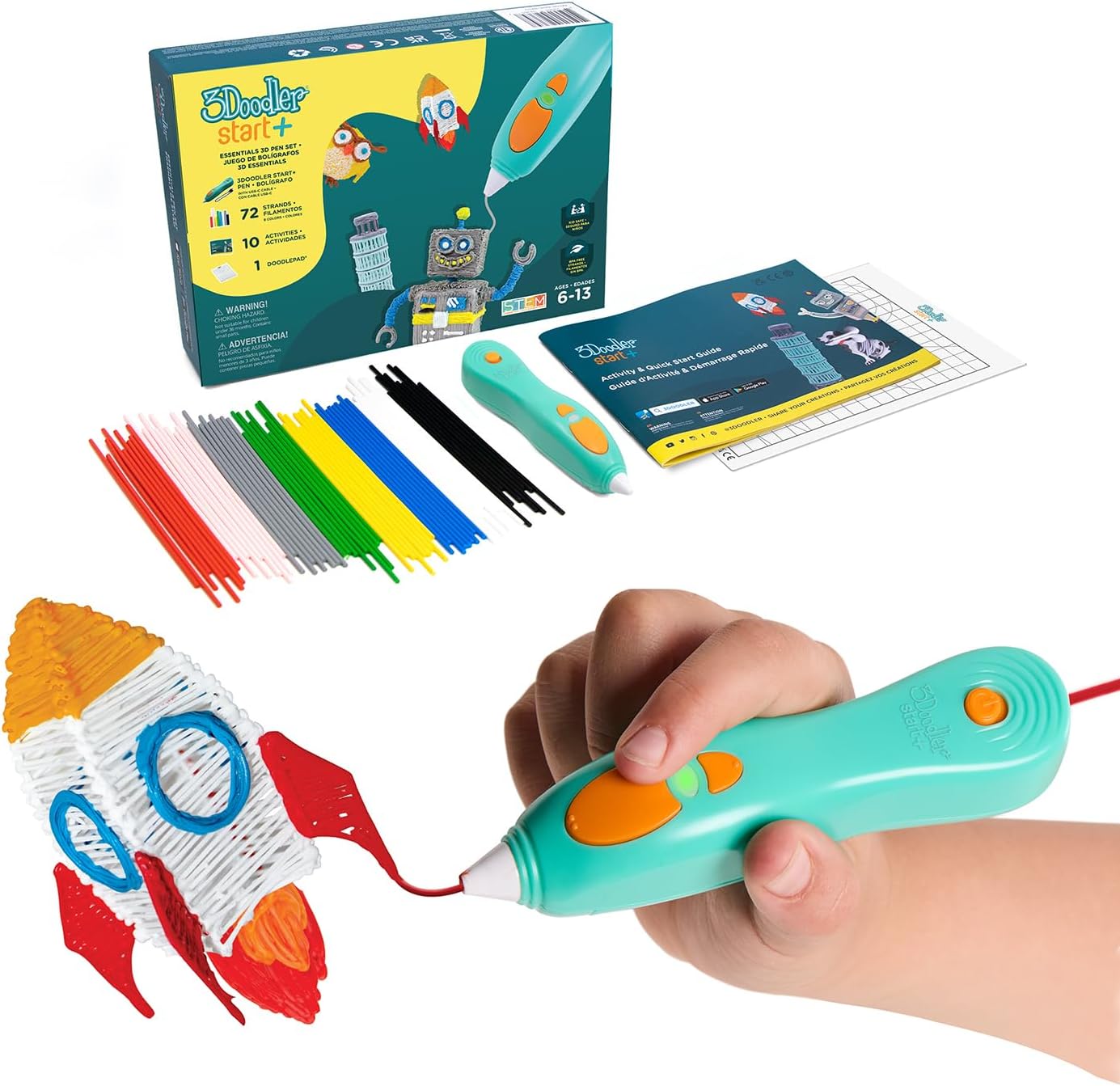 3D Printing Pen Set for Kids - Safe STEM Learning Toy with 72 Color Filaments & Stencils