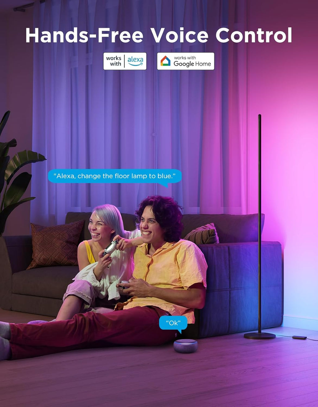 RGBIC Smart Floor Lamp with Music Sync, 1000 Lumen Color Changing Standing Lamp for Living Room