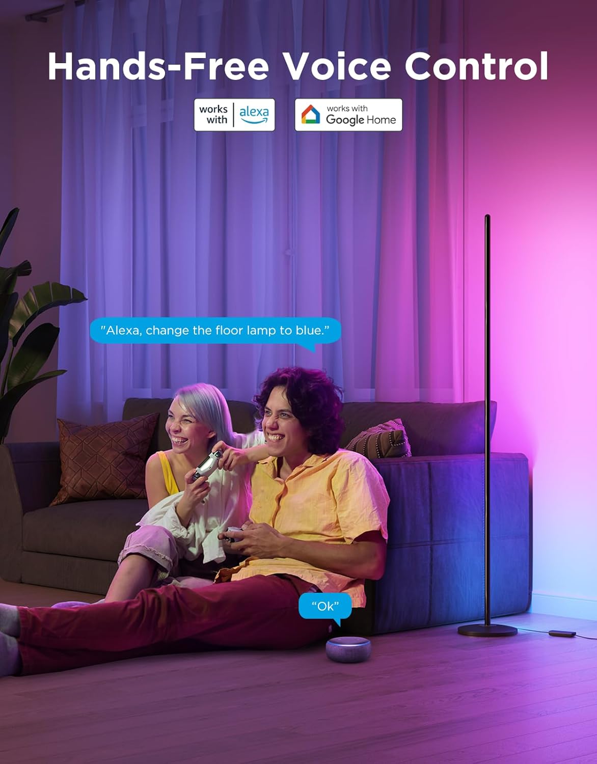 RGBIC Smart Floor Lamp with Music Sync, 1000 Lumen Color Changing Standing Lamp for Living Room