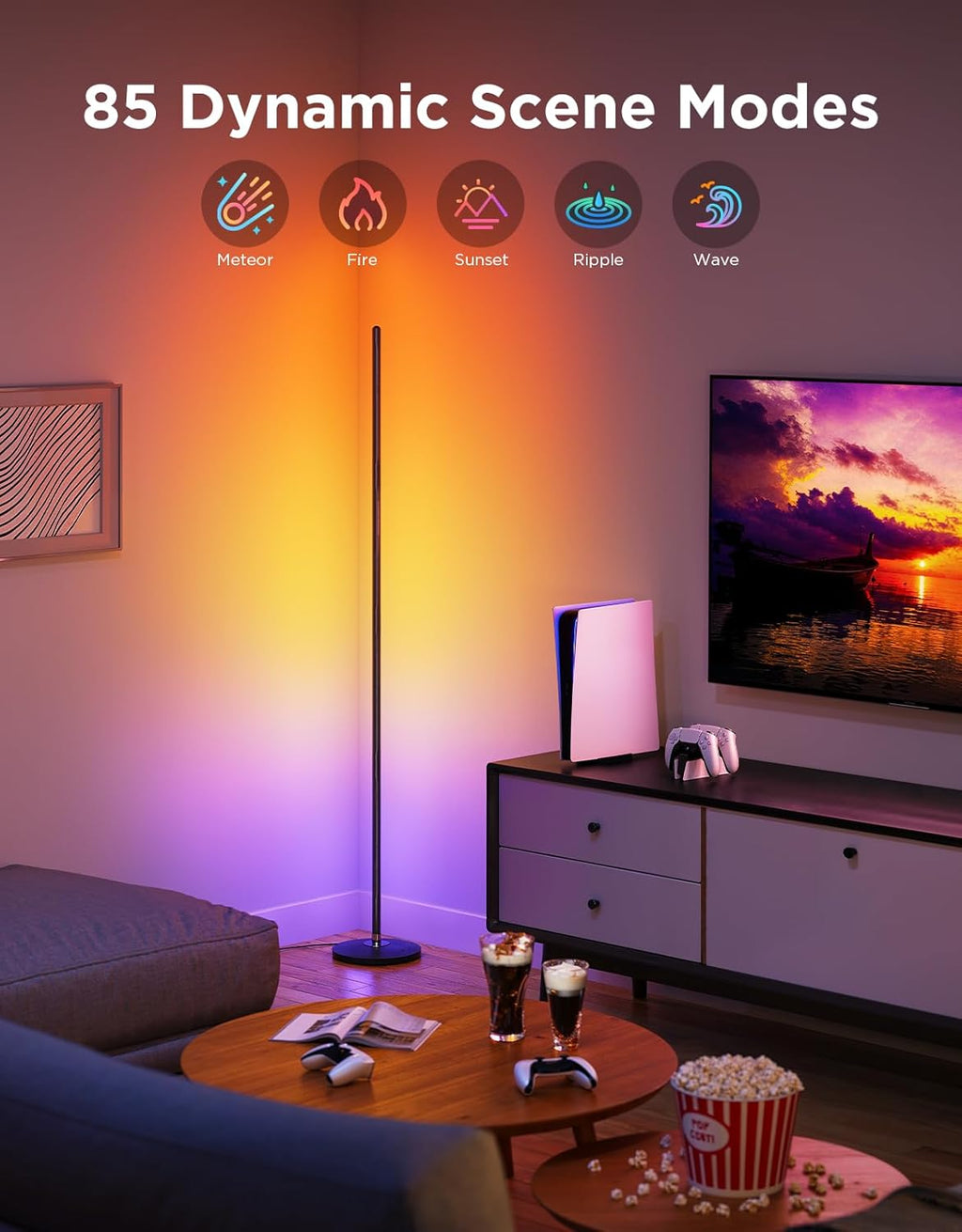 RGBIC Smart Floor Lamp with Music Sync, 1000 Lumen Color Changing Standing Lamp for Living Room