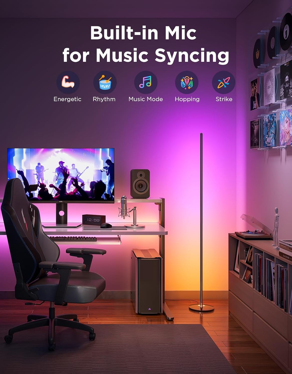 RGBIC Smart Floor Lamp with Music Sync, 1000 Lumen Color Changing Standing Lamp for Living Room