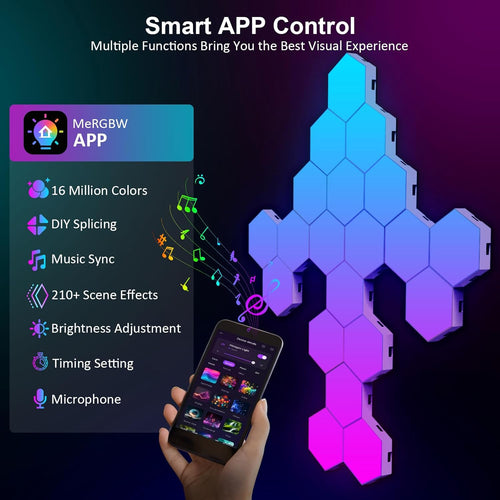 12 Pack Hexagon RGB Wall Panels - Smart LED Lights with Music Sync & DIY Design