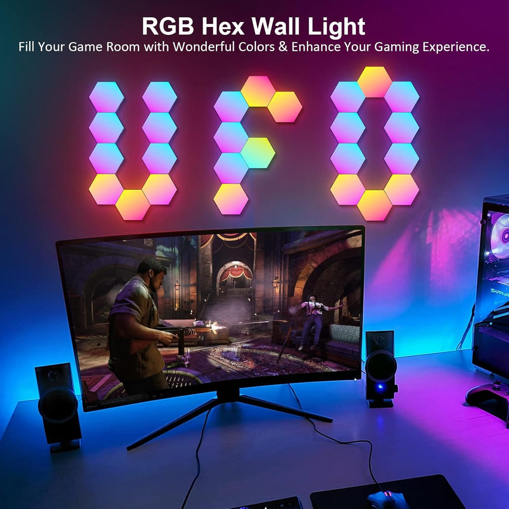 12 Pack Hexagon RGB Wall Panels - Smart LED Lights with Music Sync & DIY Design