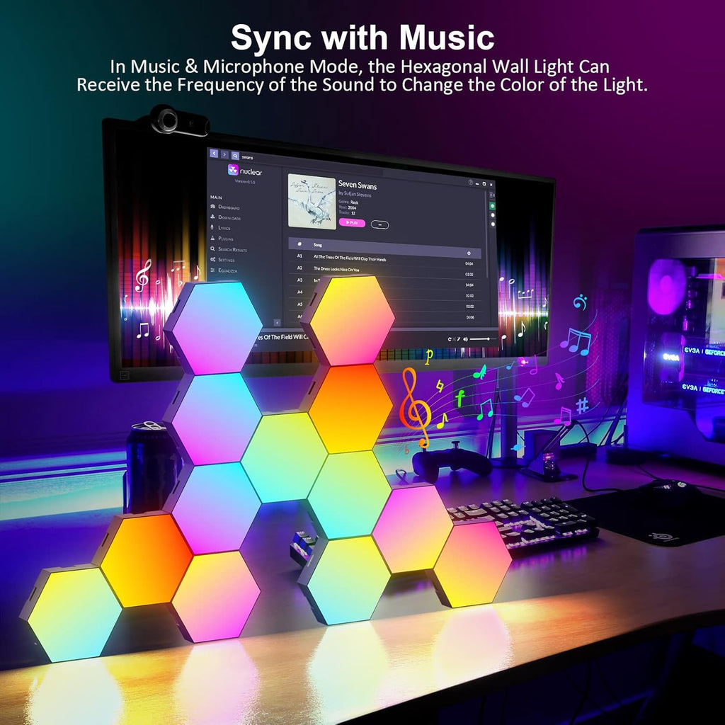 12 Pack Hexagon RGB Wall Panels - Smart LED Lights with Music Sync & DIY Design