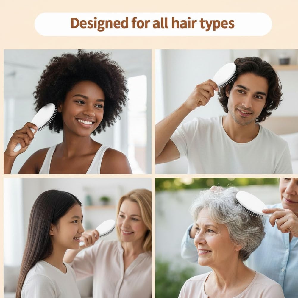 Dual-Layer Boar Bristle Brush with Microsphere Tips - Anti-Static for All Hair Types