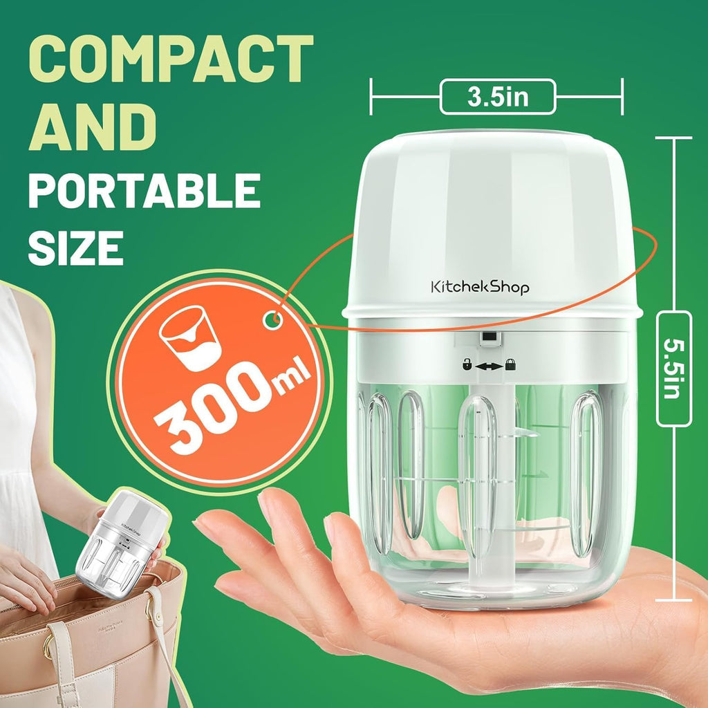 300ML Cordless Electric Garlic Chopper, Portable Mini Food Processor with USB Charging