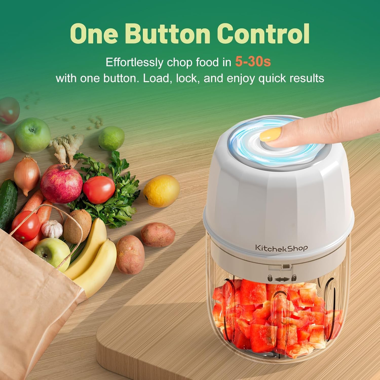 300ML Cordless Electric Garlic Chopper, Portable Mini Food Processor with USB Charging