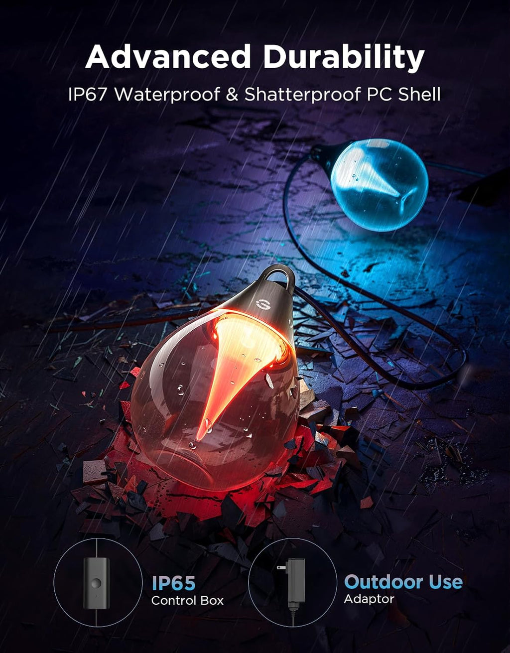 96ft Outdoor RGBWIC String Lights with 30 Dimmable LED Bulbs, 111 Scene Modes, IP67 Waterproof