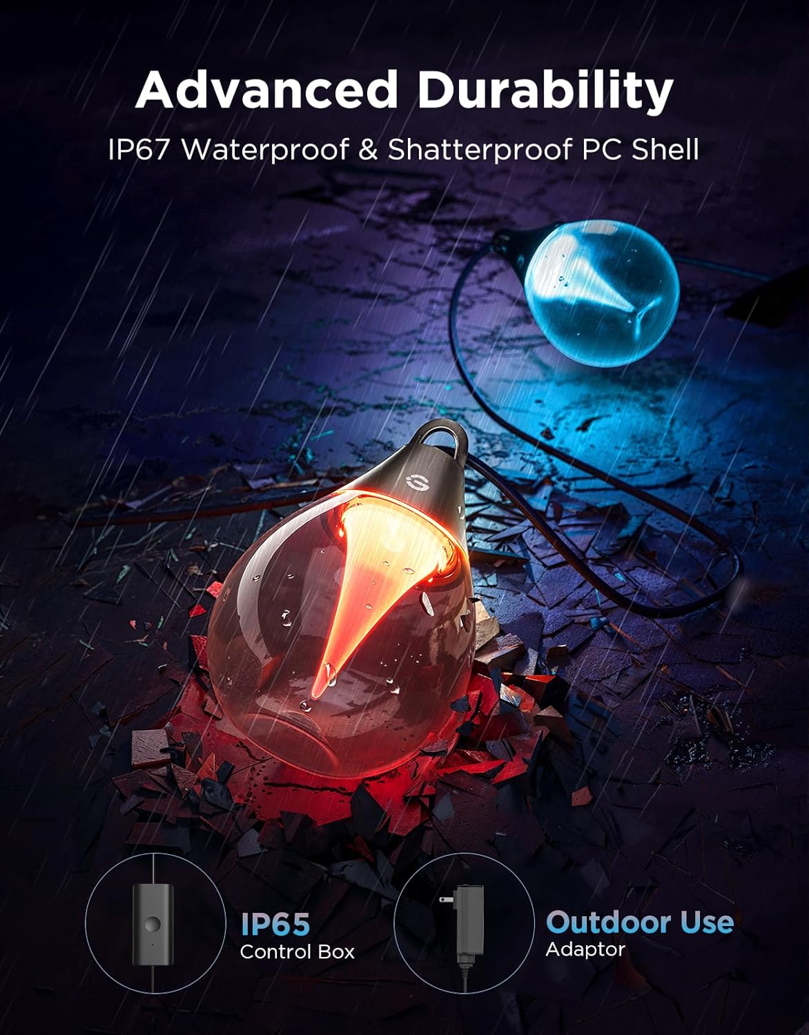96ft Outdoor RGBWIC String Lights with 30 Dimmable LED Bulbs, 111 Scene Modes, IP67 Waterproof