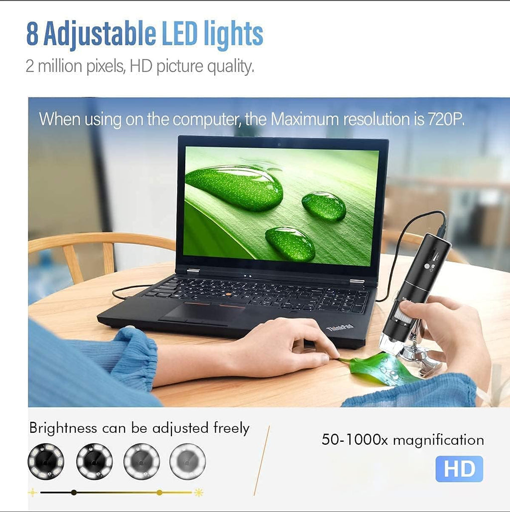 Wireless Digital Microscope with 50X-1000X Magnification, WiFi & USB Connectivity for Mobile Devices and Computers