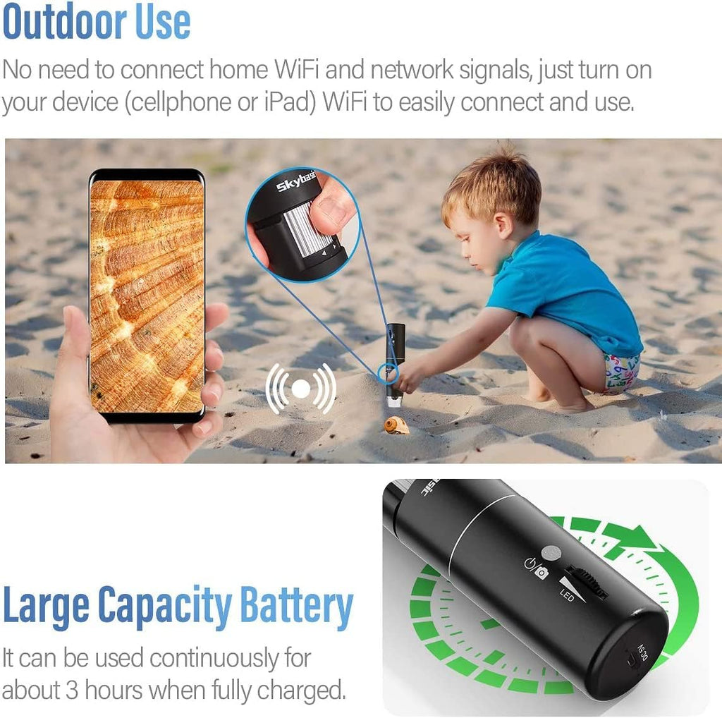 Wireless Digital Microscope with 50X-1000X Magnification, WiFi & USB Connectivity for Mobile Devices and Computers