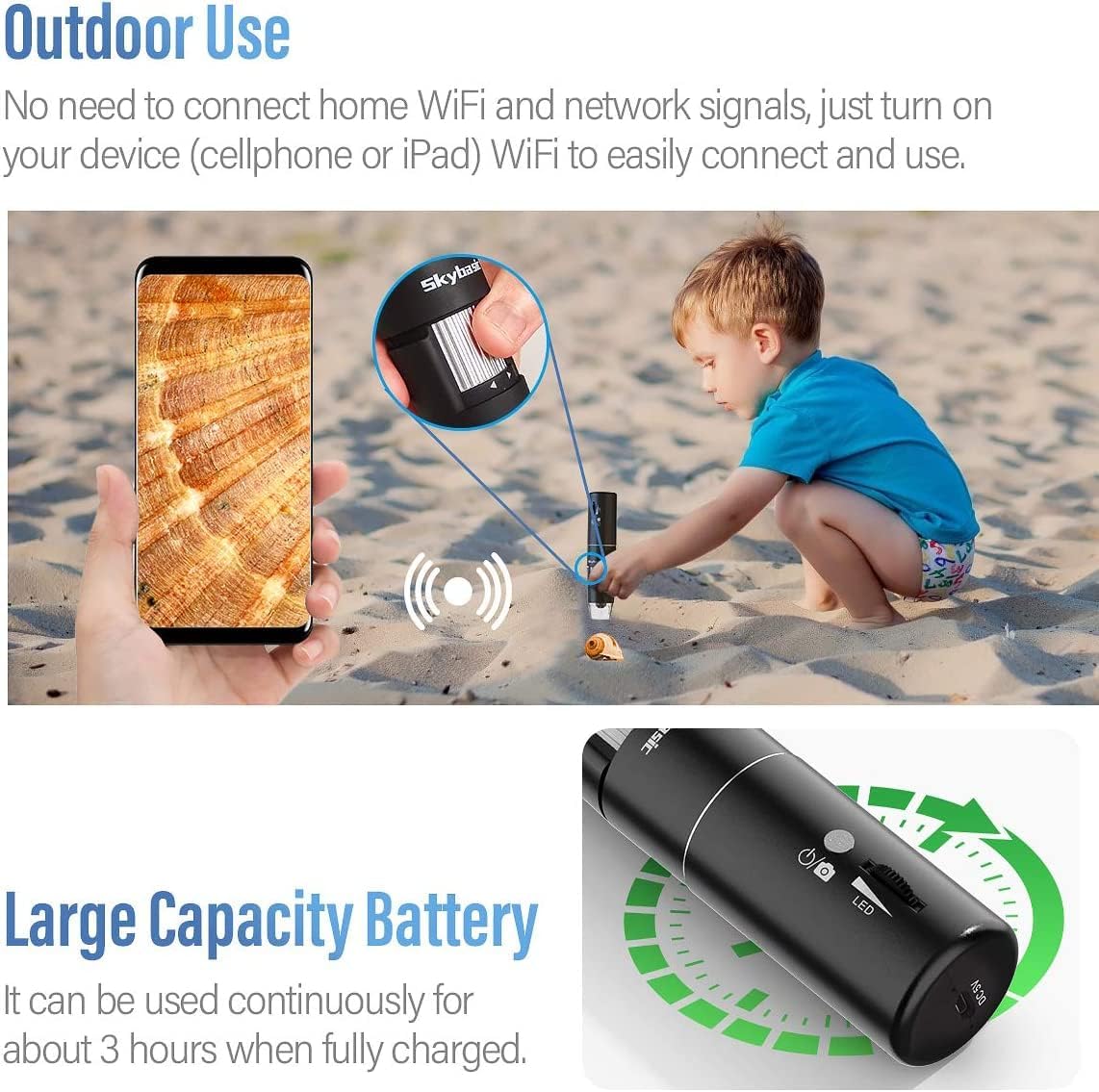 Wireless Digital Microscope with 50X-1000X Magnification, WiFi & USB Connectivity for Mobile Devices and Computers