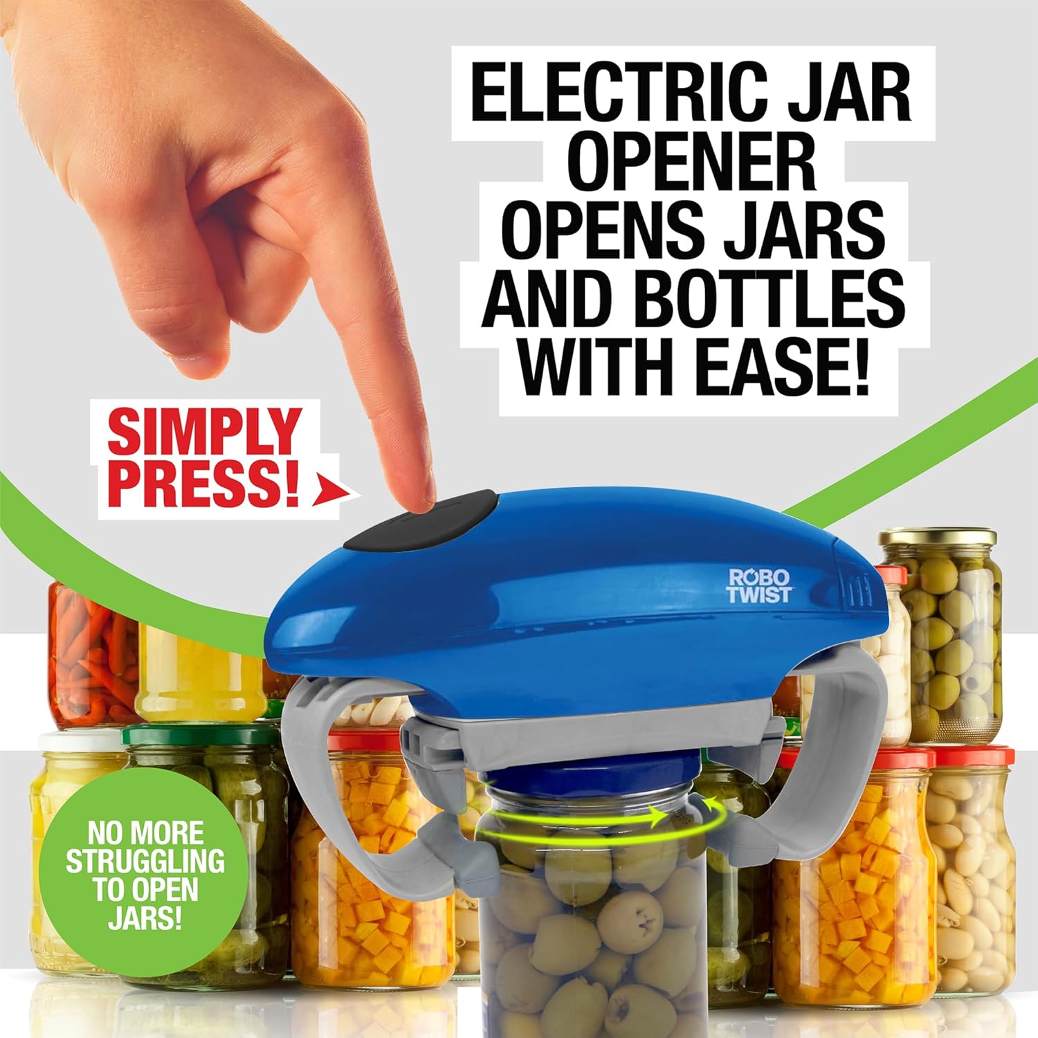 Automatic Jar Opener with Improved Torque - Electric Hands-Free Kitchen Gadget for All Jar Sizes