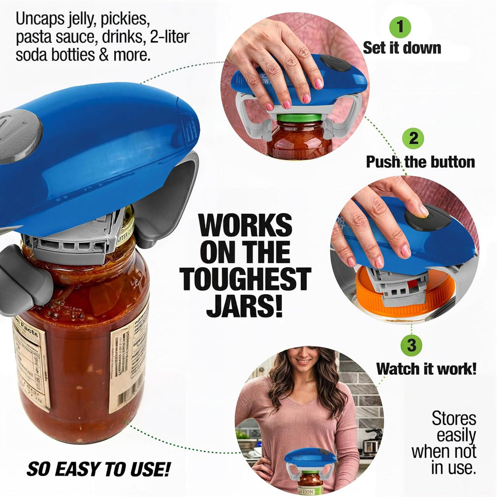 Automatic Jar Opener with Improved Torque - Electric Hands-Free Kitchen Gadget for All Jar Sizes
