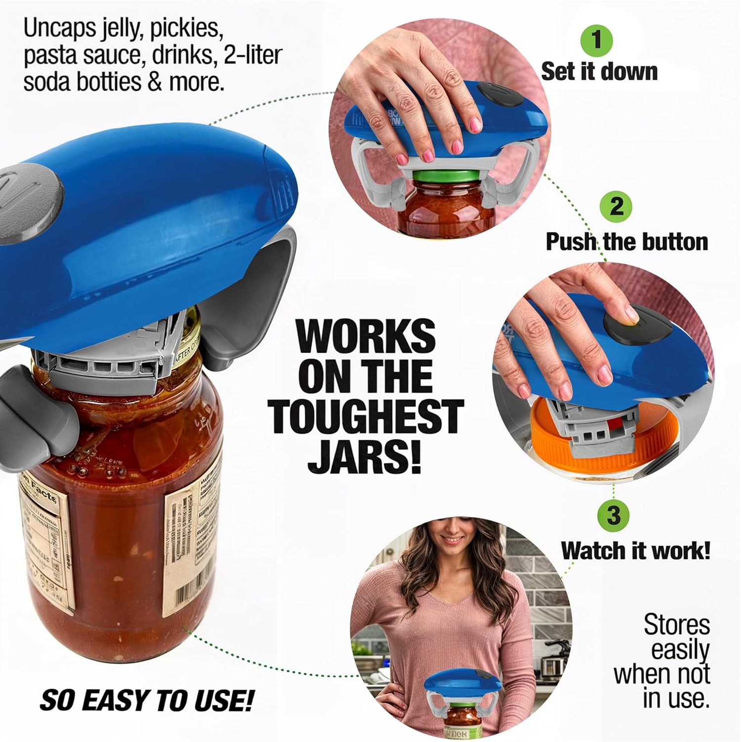 Automatic Jar Opener with Improved Torque - Electric Hands-Free Kitchen Gadget for All Jar Sizes