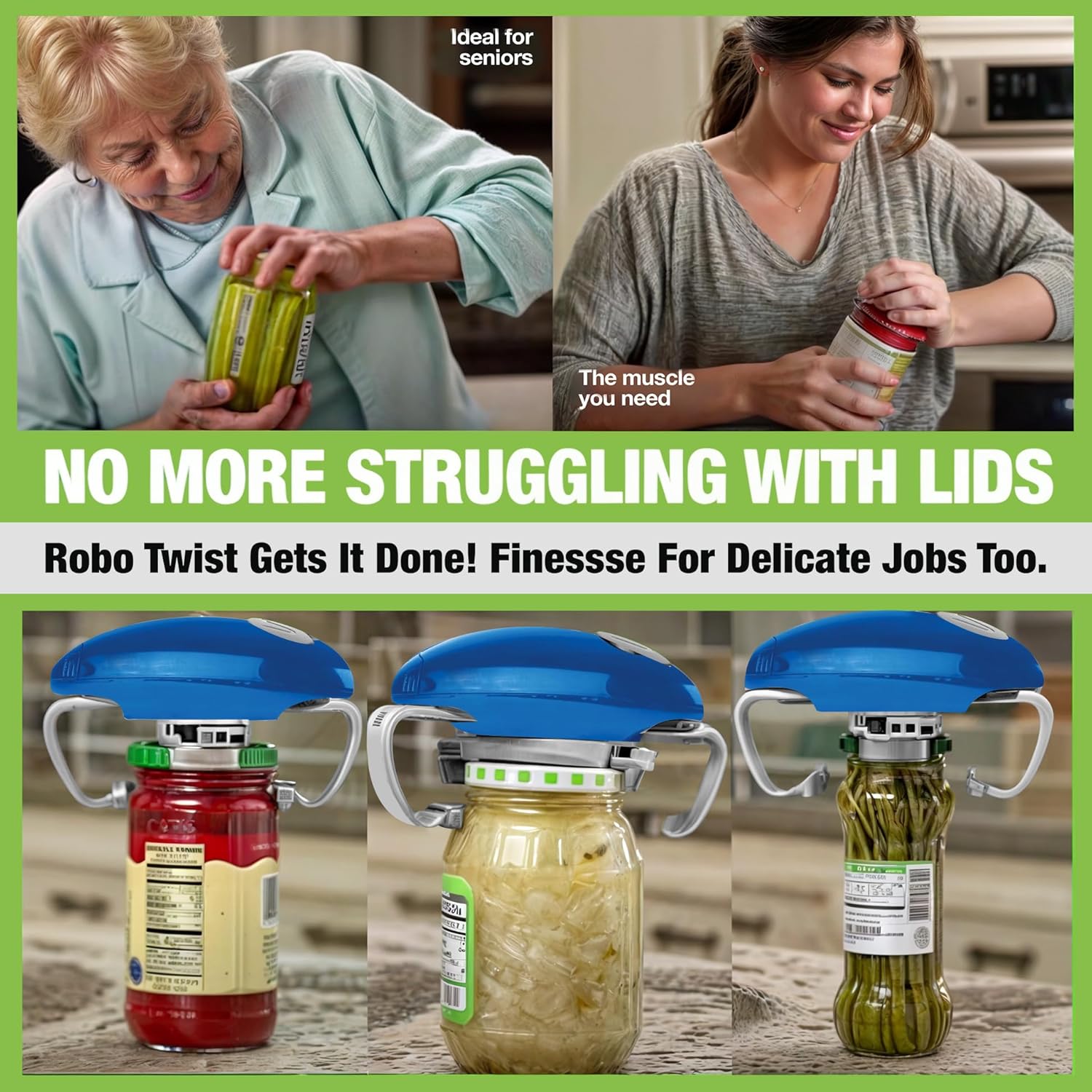 Automatic Jar Opener with Improved Torque - Electric Hands-Free Kitchen Gadget for All Jar Sizes