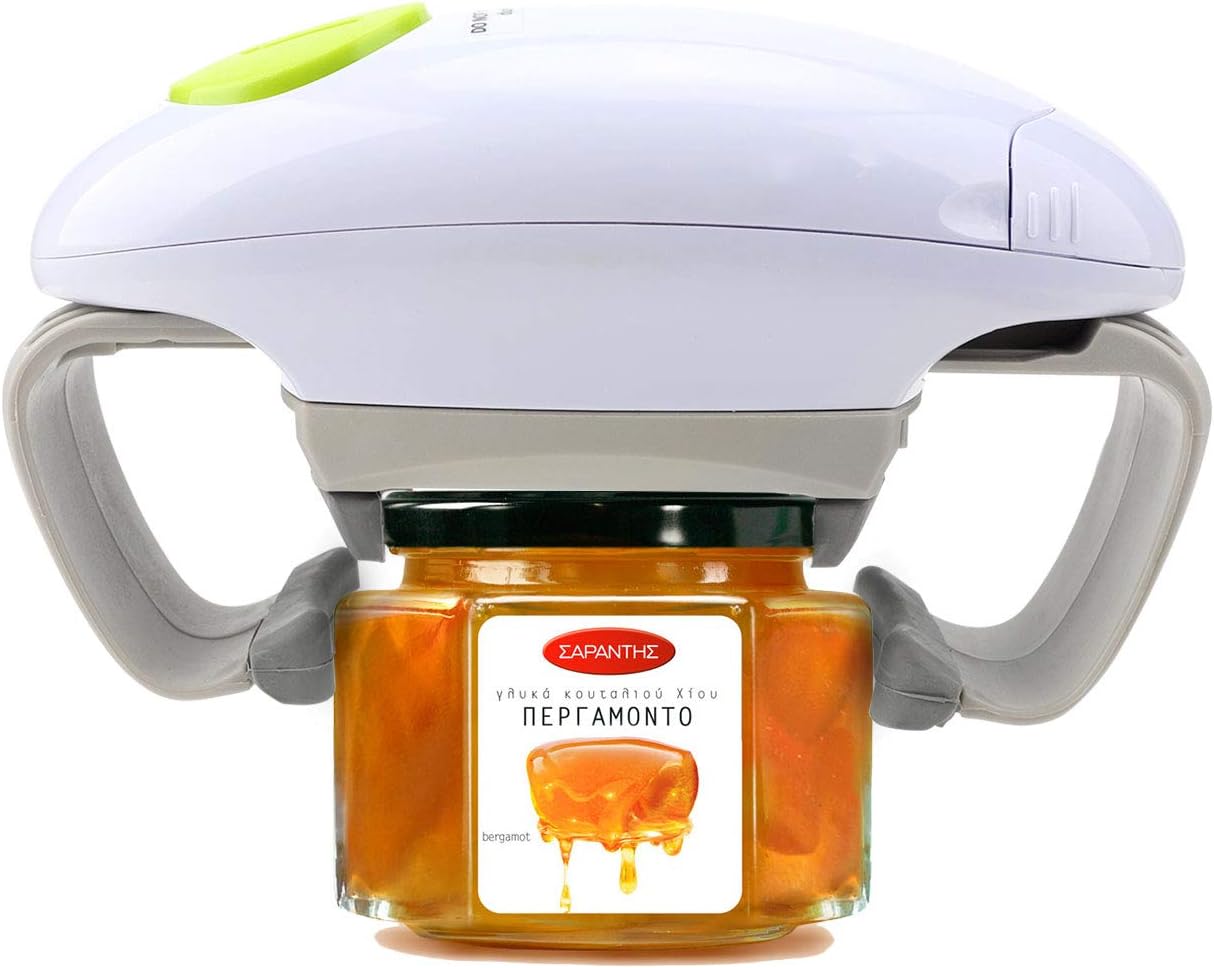 Electric Jar Opener - Automatic Hands-Free Kitchen Gadget for Sealed Jars (White)