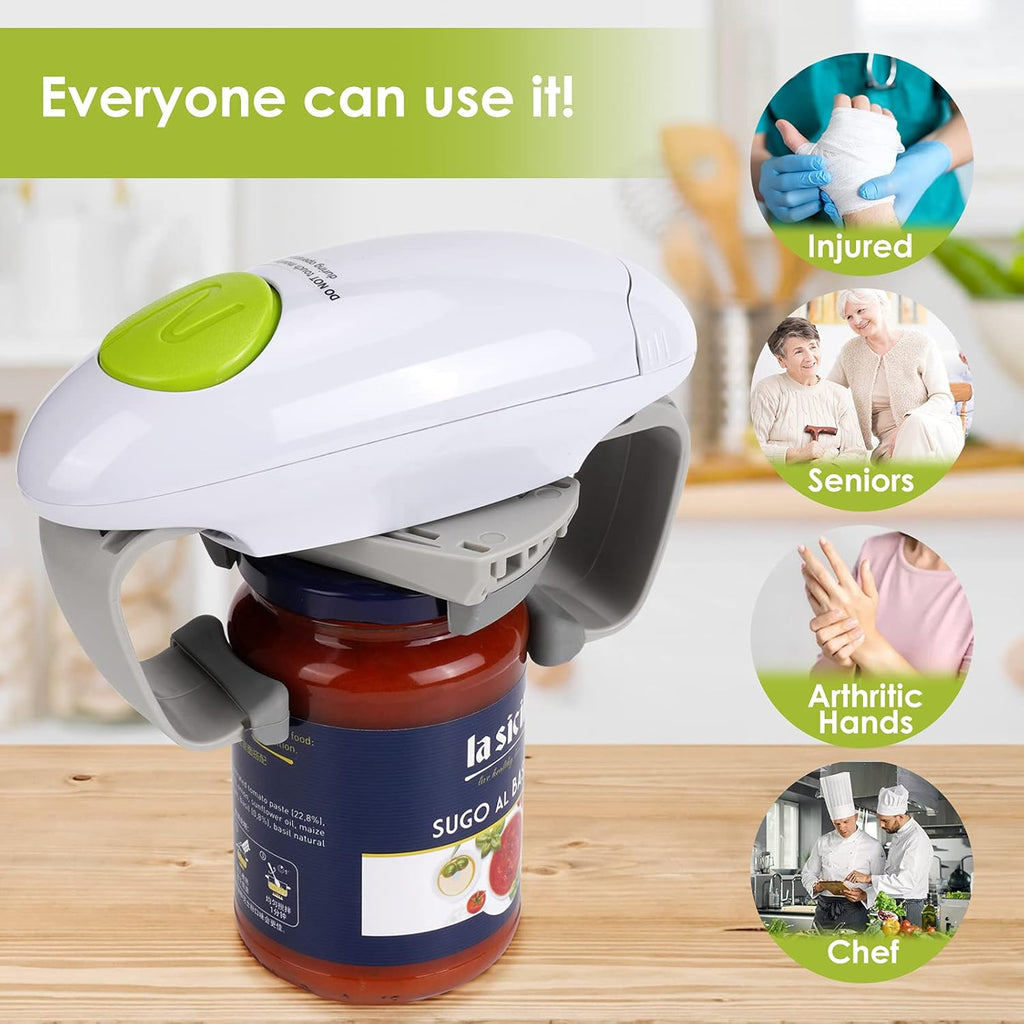 Electric Jar Opener - Automatic Hands-Free Kitchen Gadget for Sealed Jars (White)