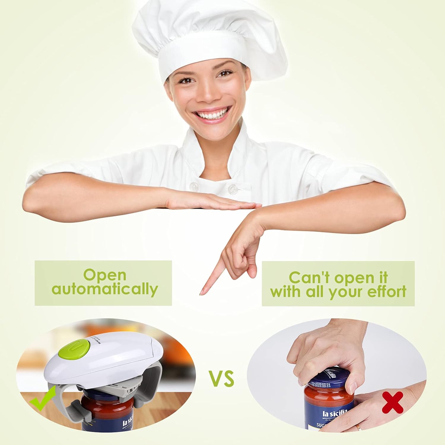 Electric Jar Opener - Automatic Hands-Free Kitchen Gadget for Sealed Jars (White)
