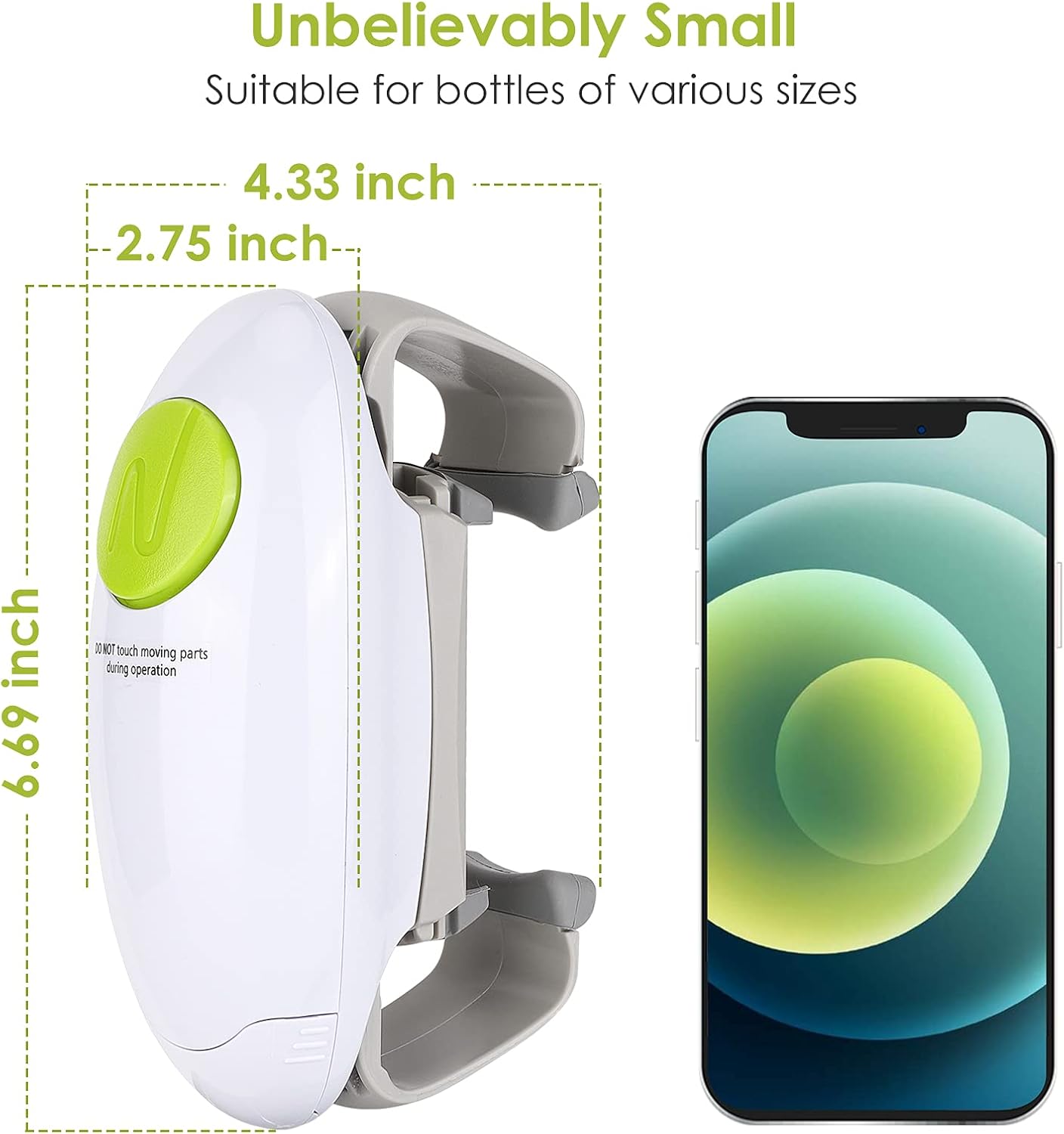 Electric Jar Opener - Automatic Hands-Free Kitchen Gadget for Sealed Jars (White)