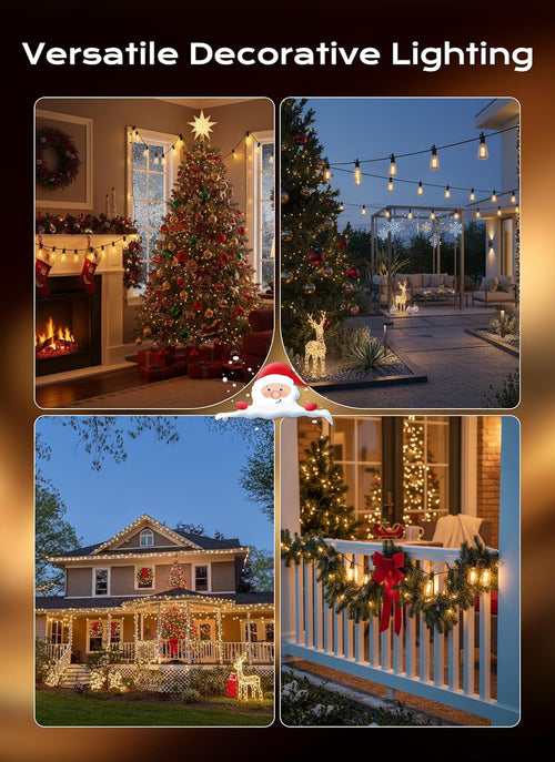 100FT Outdoor String Lights with 32 Shatterproof Dimmable LED Bulbs, Waterproof Connectable Patio Lighting