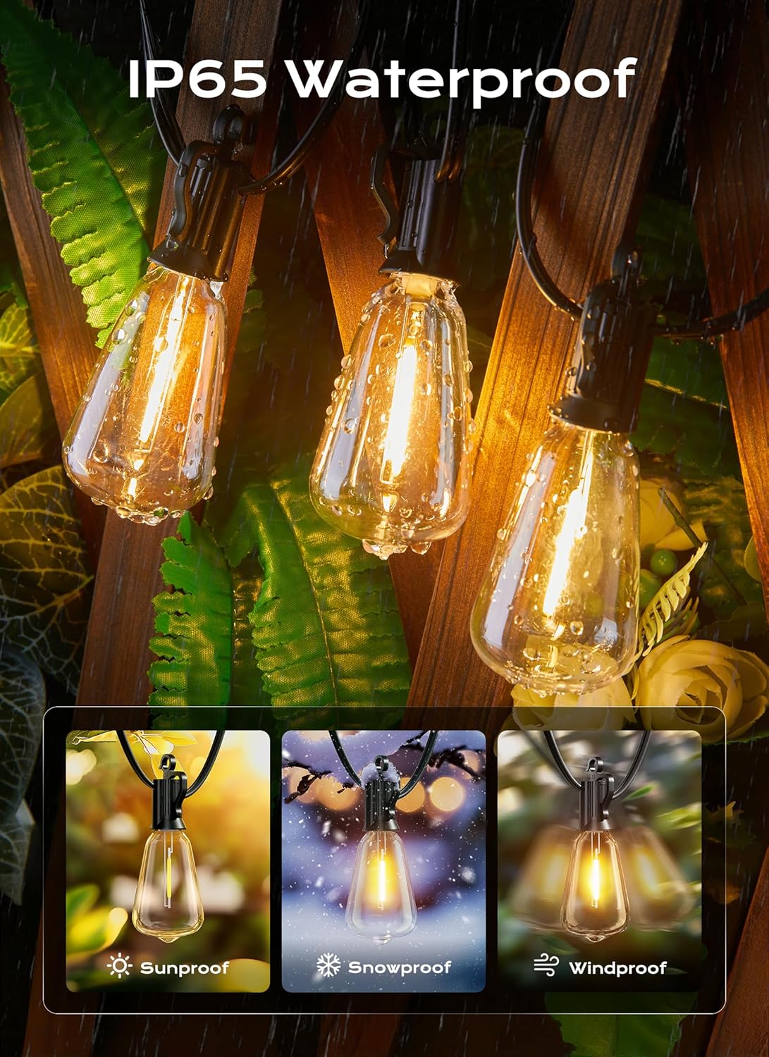 100FT Outdoor String Lights with 32 Shatterproof Dimmable LED Bulbs, Waterproof Connectable Patio Lighting