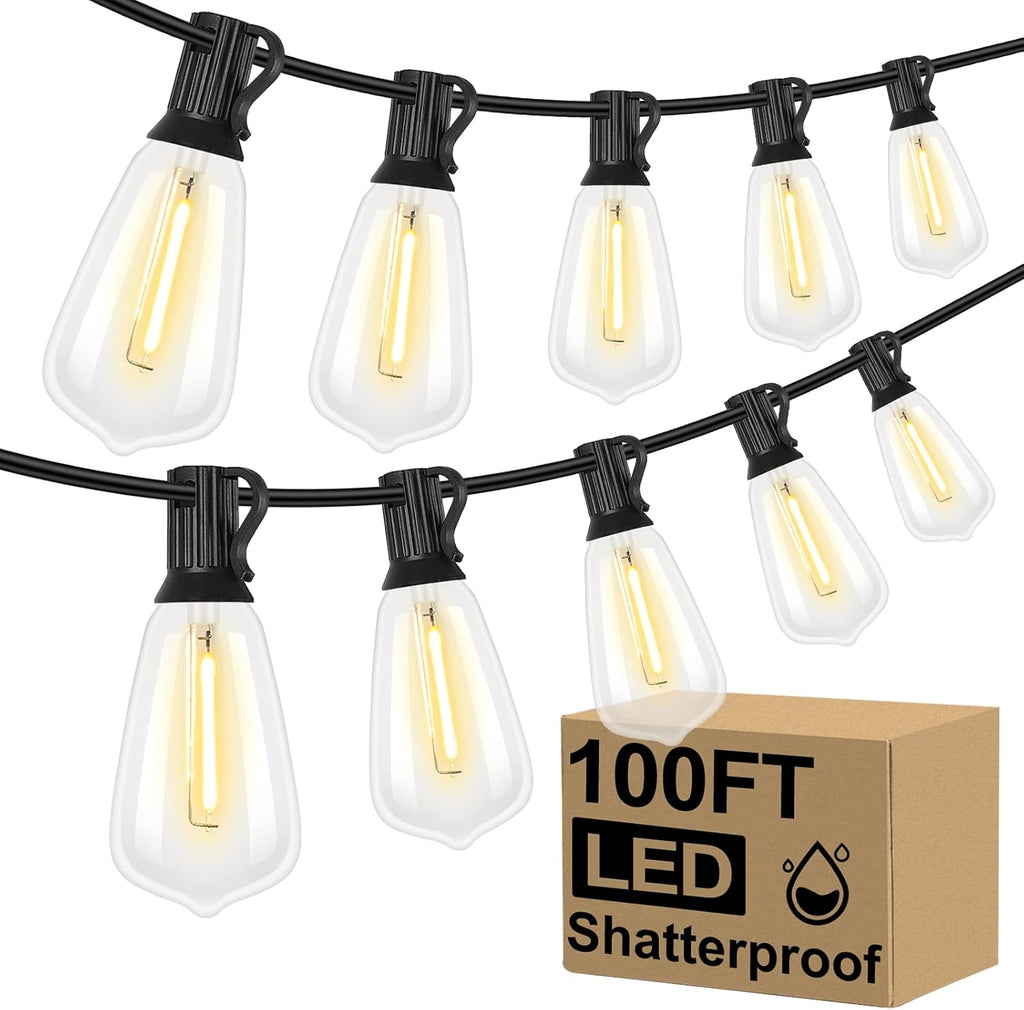 100FT Outdoor LED String Lights with 52 Shatterproof Vintage Edison Bulbs, Waterproof Dimmable Patio Lighting