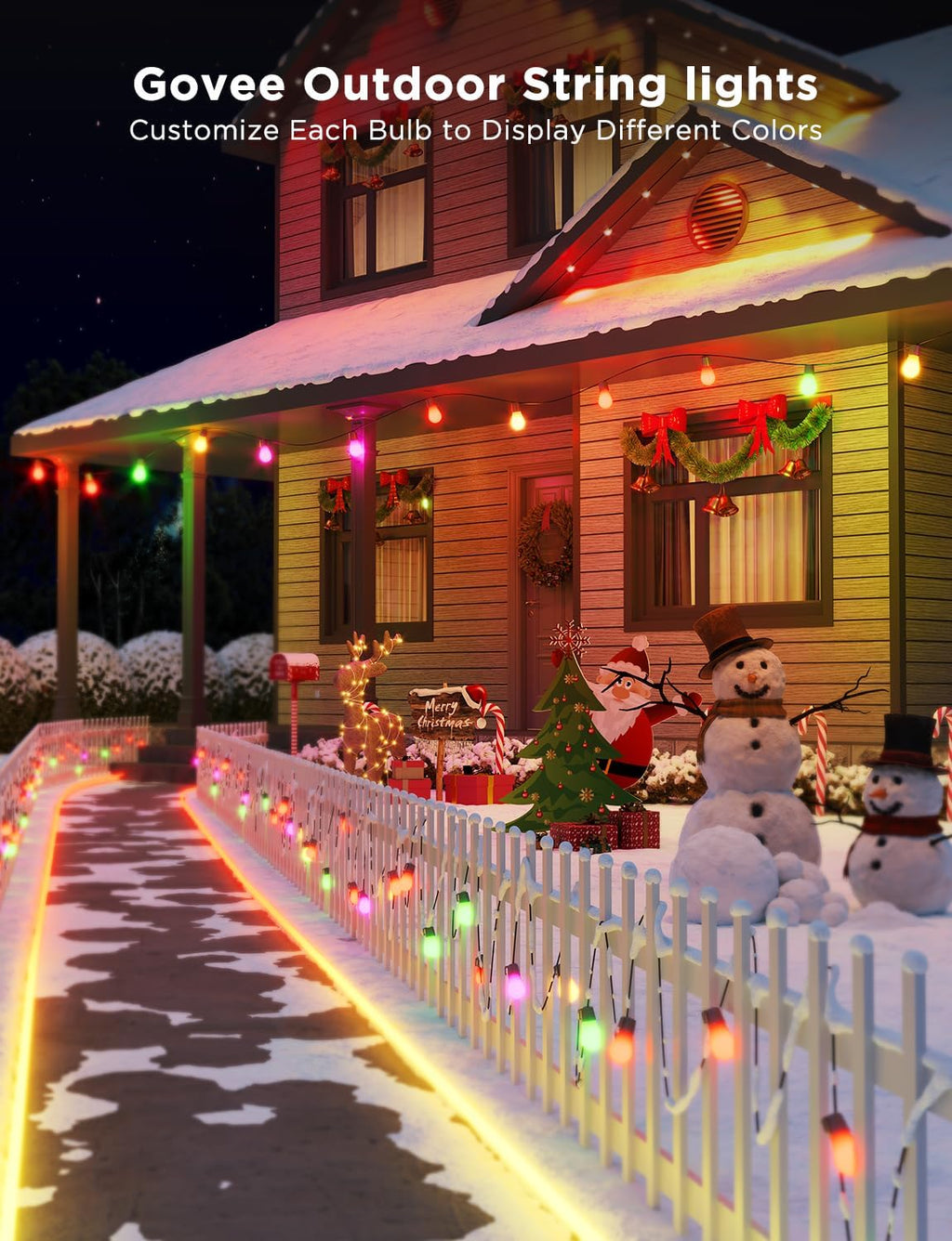 96ft Smart RGBIC Outdoor String Lights with 30 LED Bulbs, 111 Scene Modes, Alexa & Google Voice Control