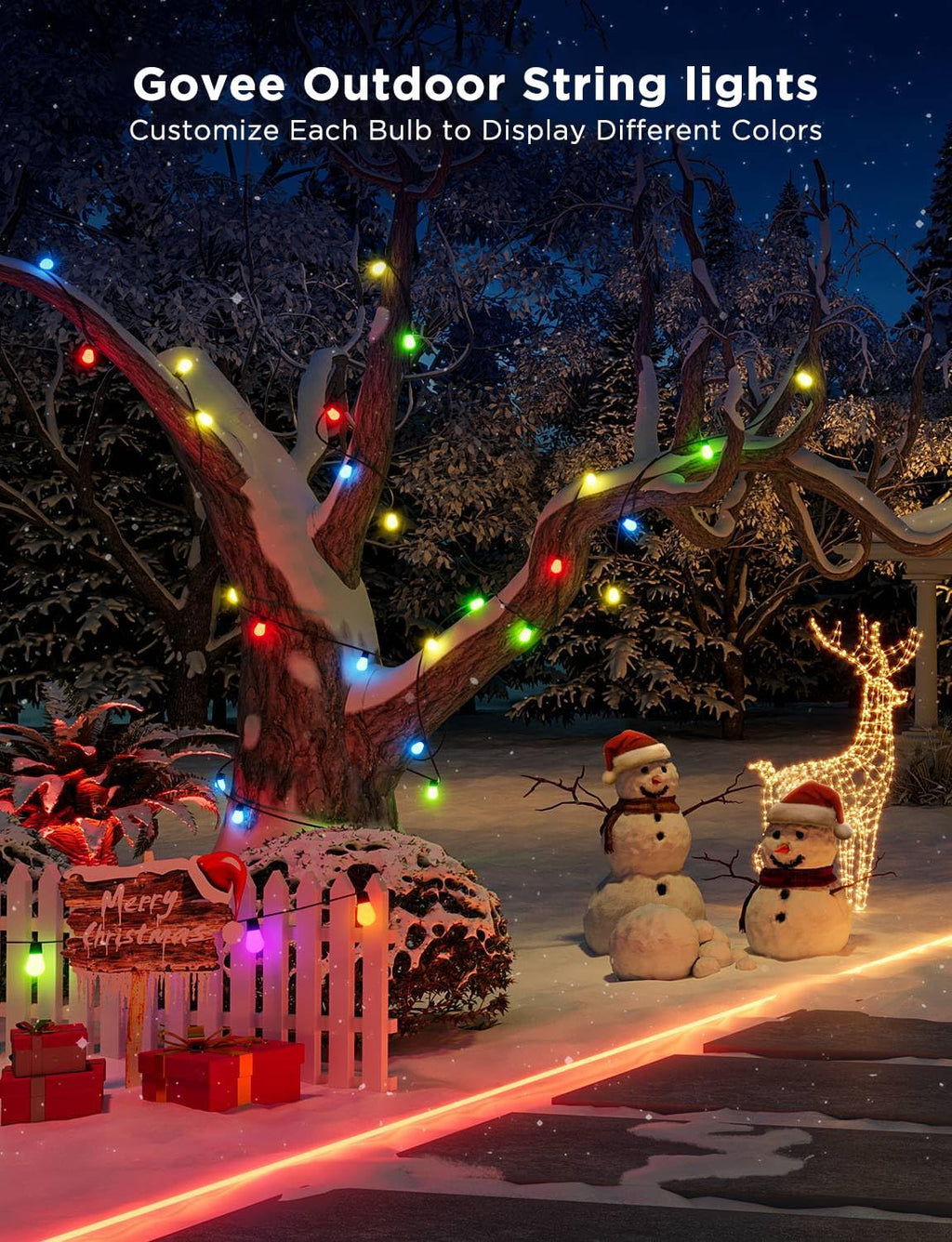 96ft Smart RGBIC Outdoor String Lights with 30 LED Bulbs, 111 Scene Modes, Alexa & Google Voice Control