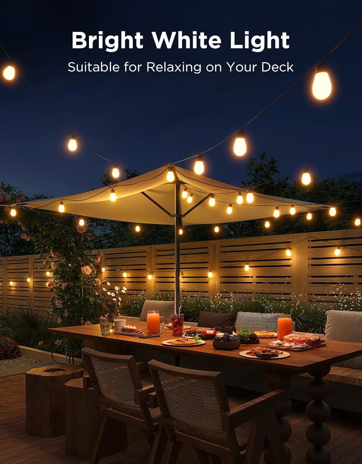 96ft Smart RGBIC Outdoor String Lights with 30 LED Bulbs, 111 Scene Modes, Alexa & Google Voice Control