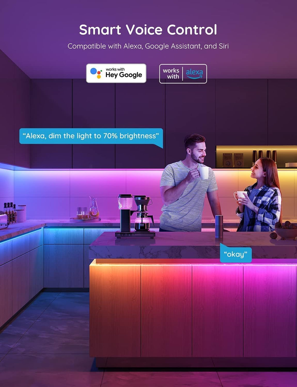 100ft RGBIC Smart LED Strip Lights with Alexa & Google Assistant, WiFi App Control
