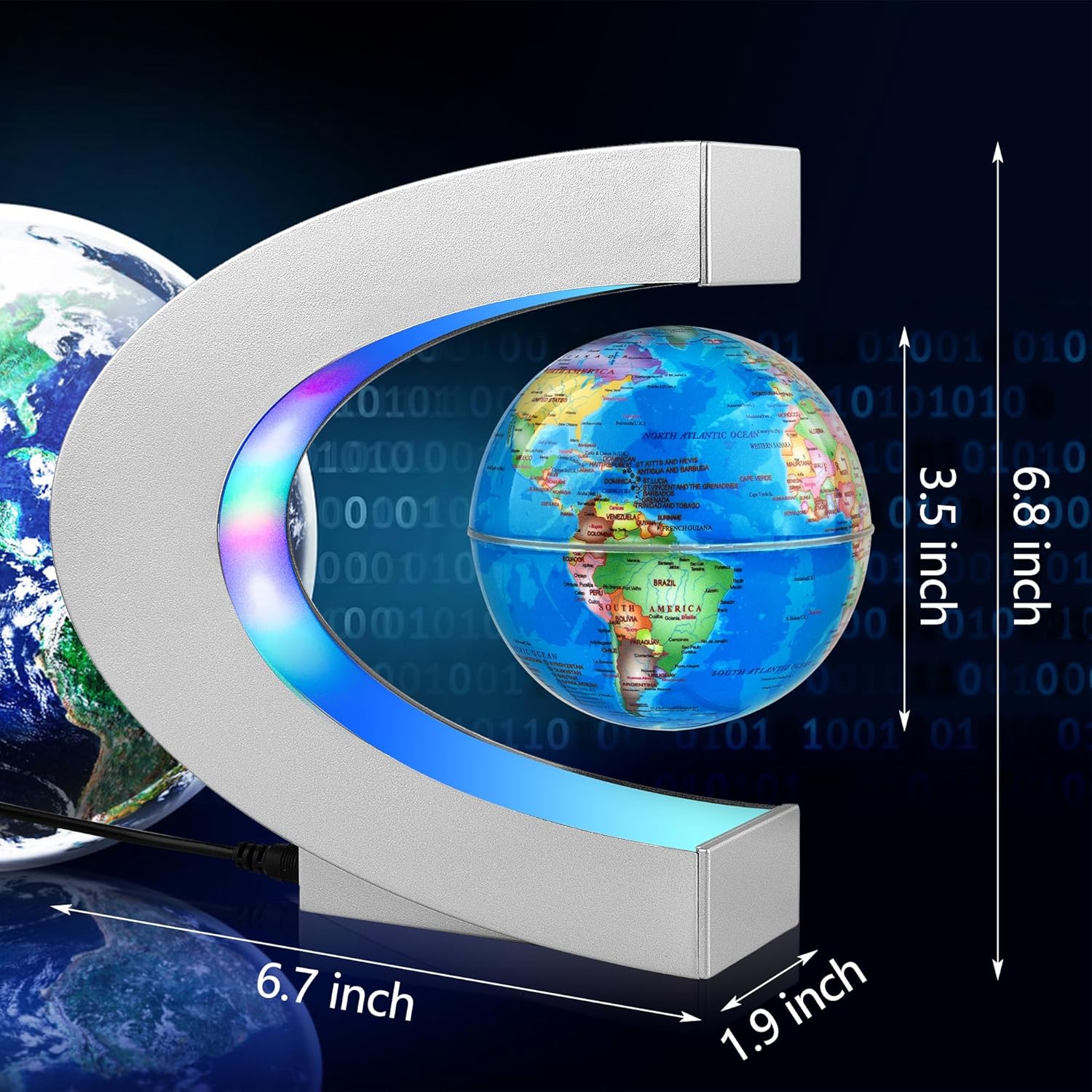 Magnetic Levitating Globe with LED Lights - 7 Color Floating World Desk Decor