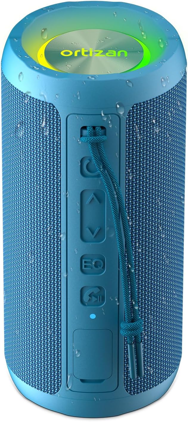 Ortizan蓝牙音箱IPX7防水24W重低音30小时续航360°灯光派对音响蓝色