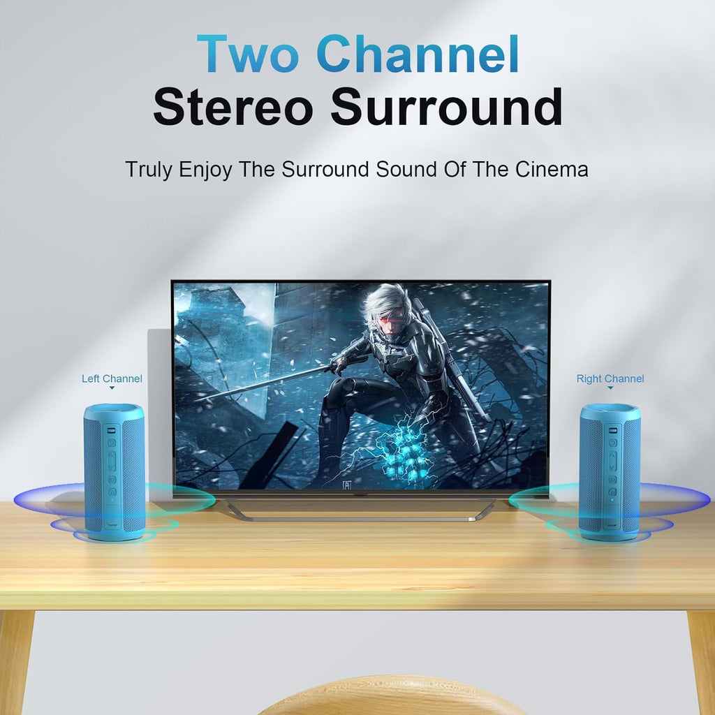 Ortizan蓝牙音箱IPX7防水24W重低音30小时续航360°灯光派对音响蓝色