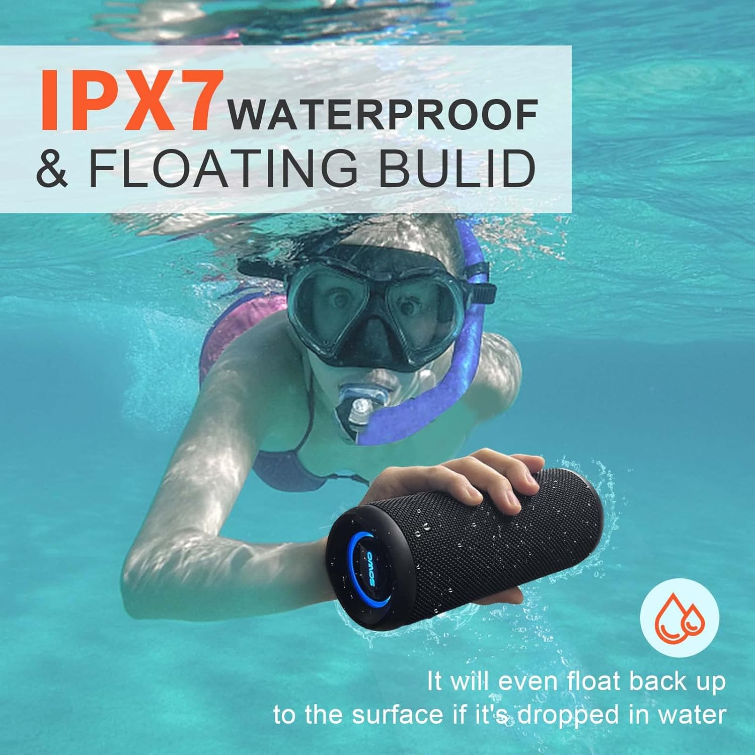SOWO 25W Portable Bluetooth Speaker, IPX7 Waterproof, Bassboom Technology, TWS Pairing, 16H Playtime