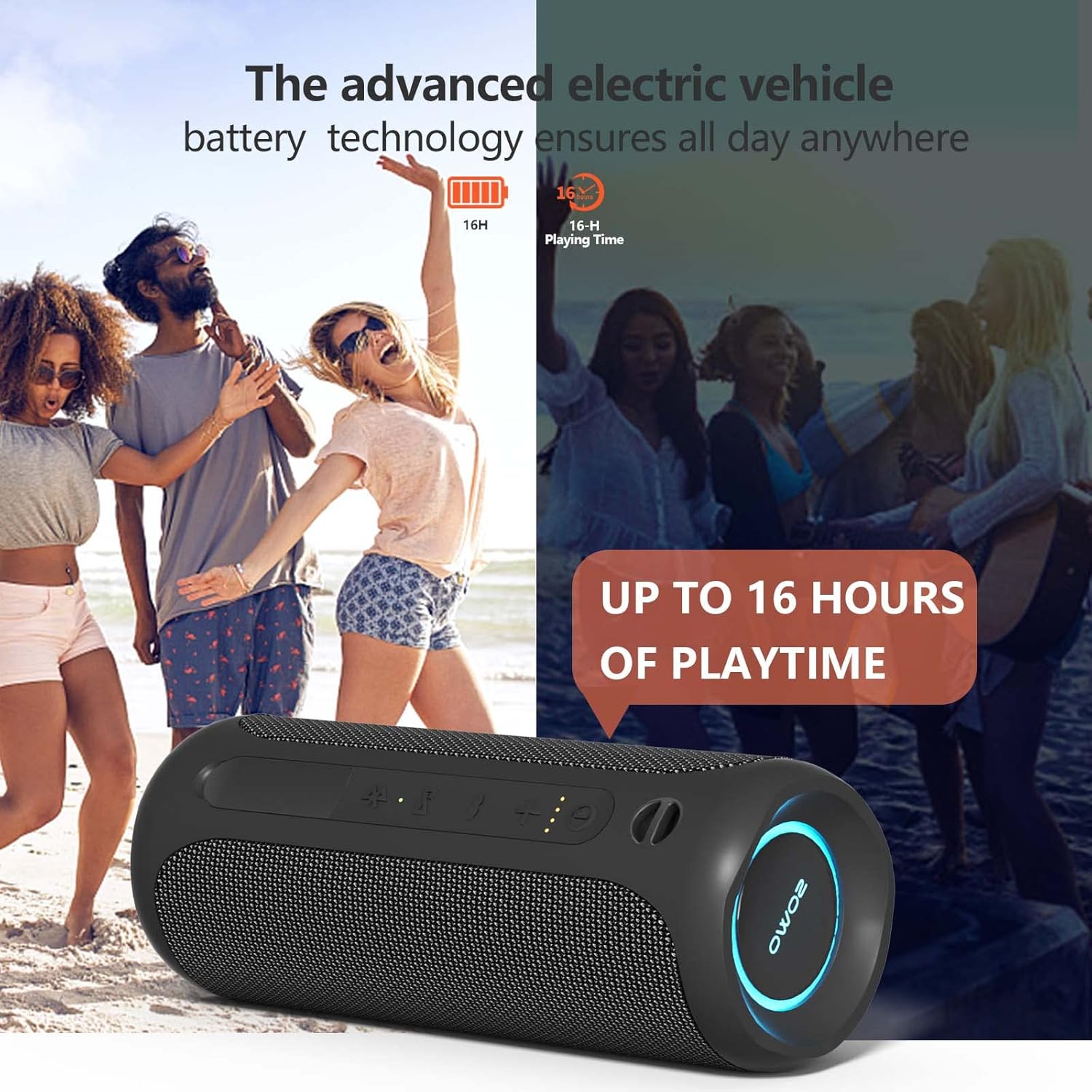 SOWO 25W Portable Bluetooth Speaker, IPX7 Waterproof, Bassboom Technology, TWS Pairing, 16H Playtime