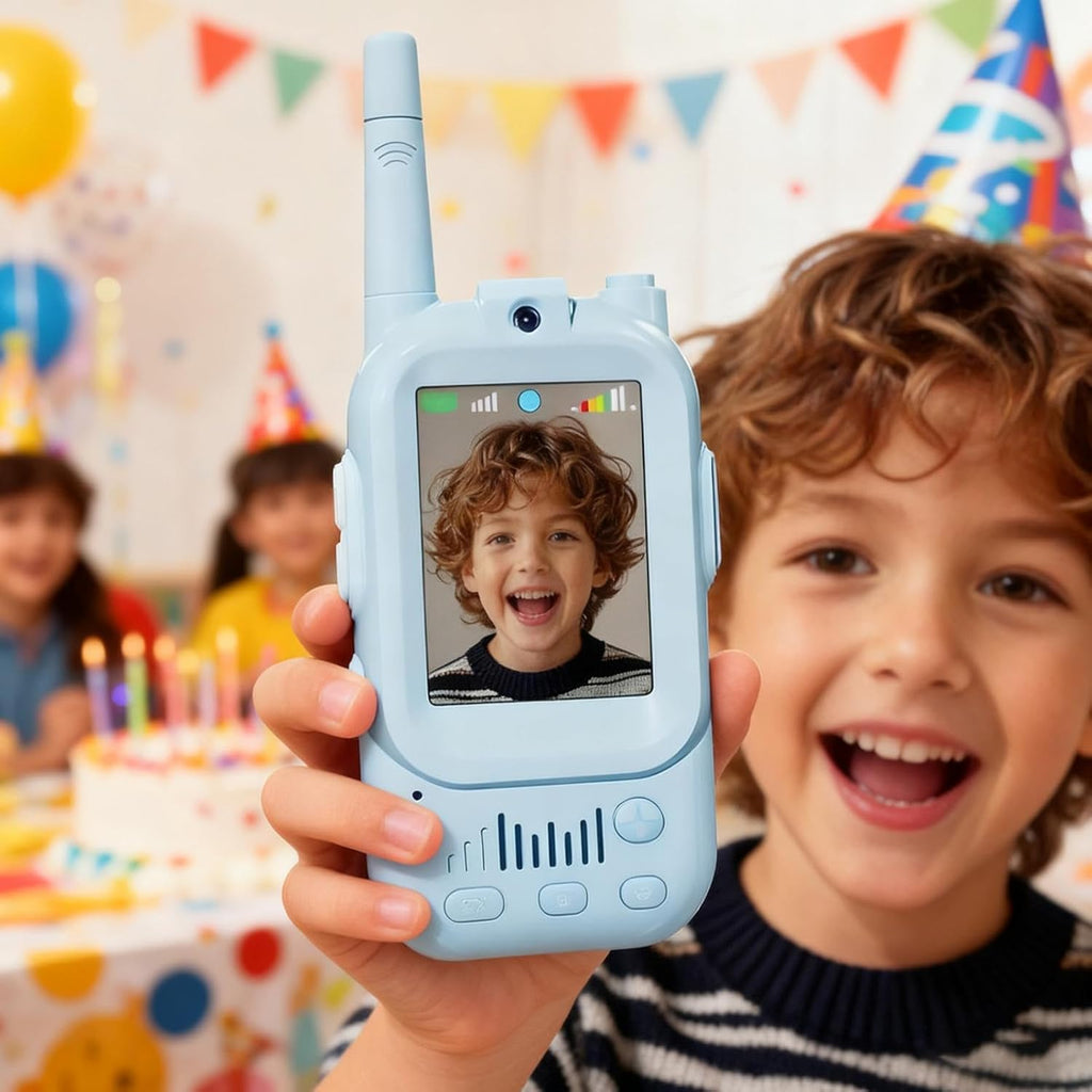 Kids Video Walkie Talkie with 4 Voice Modes, Rechargeable Long Range Intercom for Outdoor Play