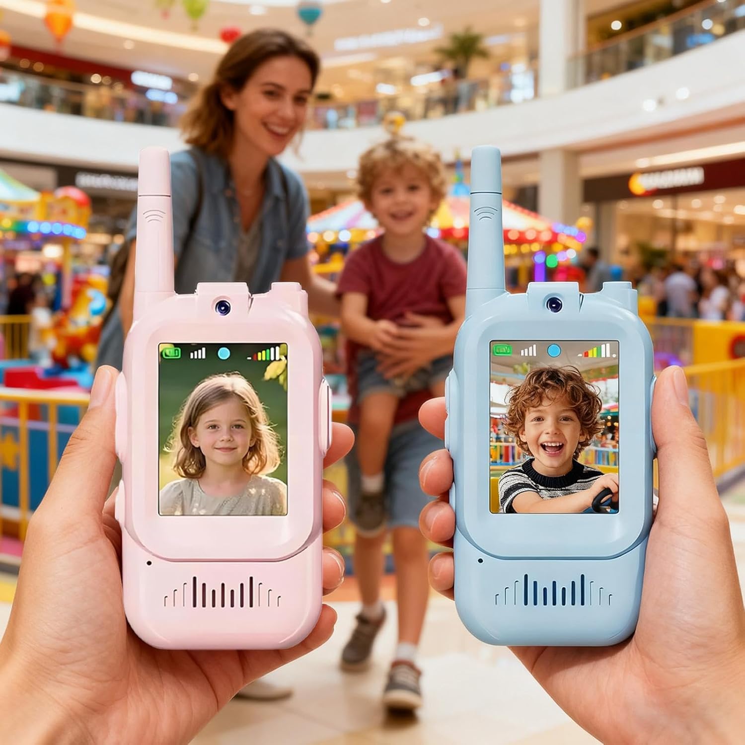 Kids Video Walkie Talkie with 4 Voice Modes, Rechargeable Long Range Intercom for Outdoor Play