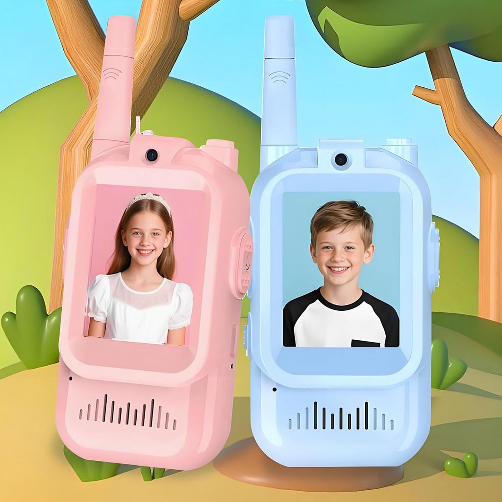Kids Video Walkie Talkie with 4 Voice Modes, Rechargeable Long Range Intercom for Outdoor Play
