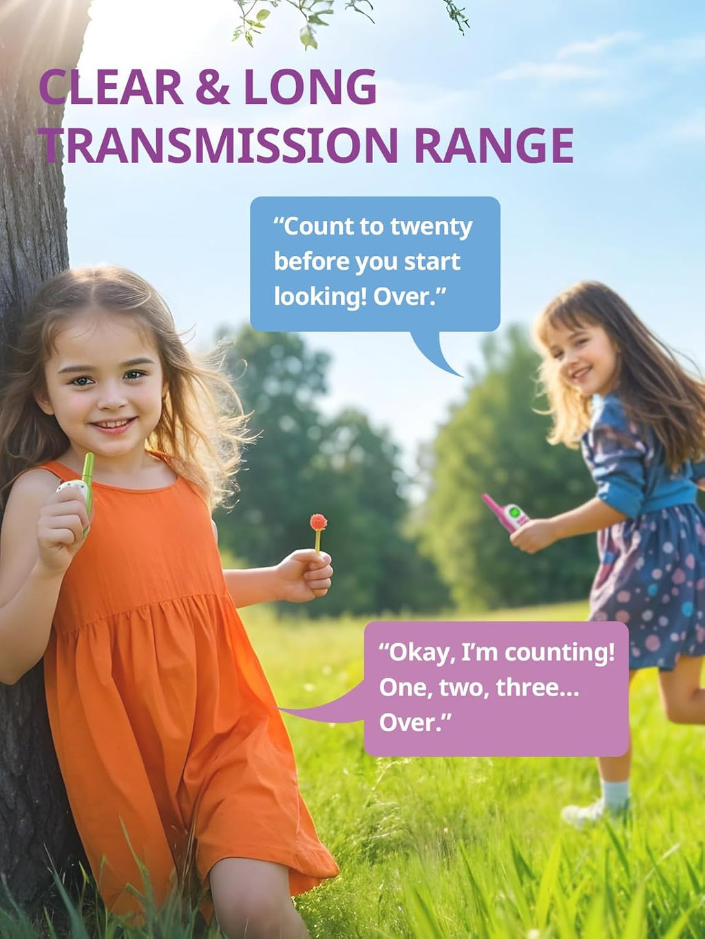 Rechargeable Kids Walkie Talkies 2-Pack, Long Range Two-Way Radios for Outdoor Play