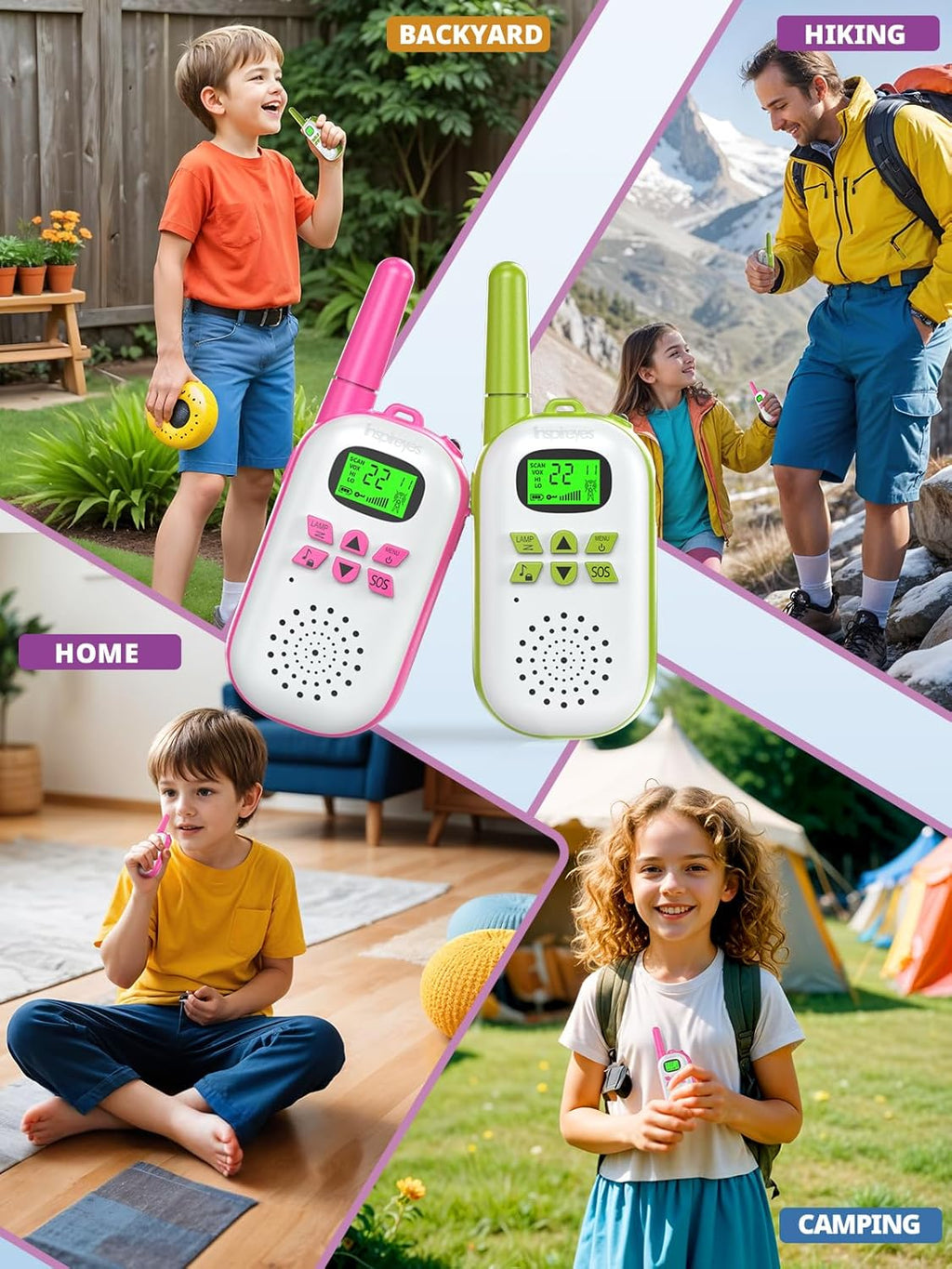 Rechargeable Kids Walkie Talkies 2-Pack, Long Range Two-Way Radios for Outdoor Play
