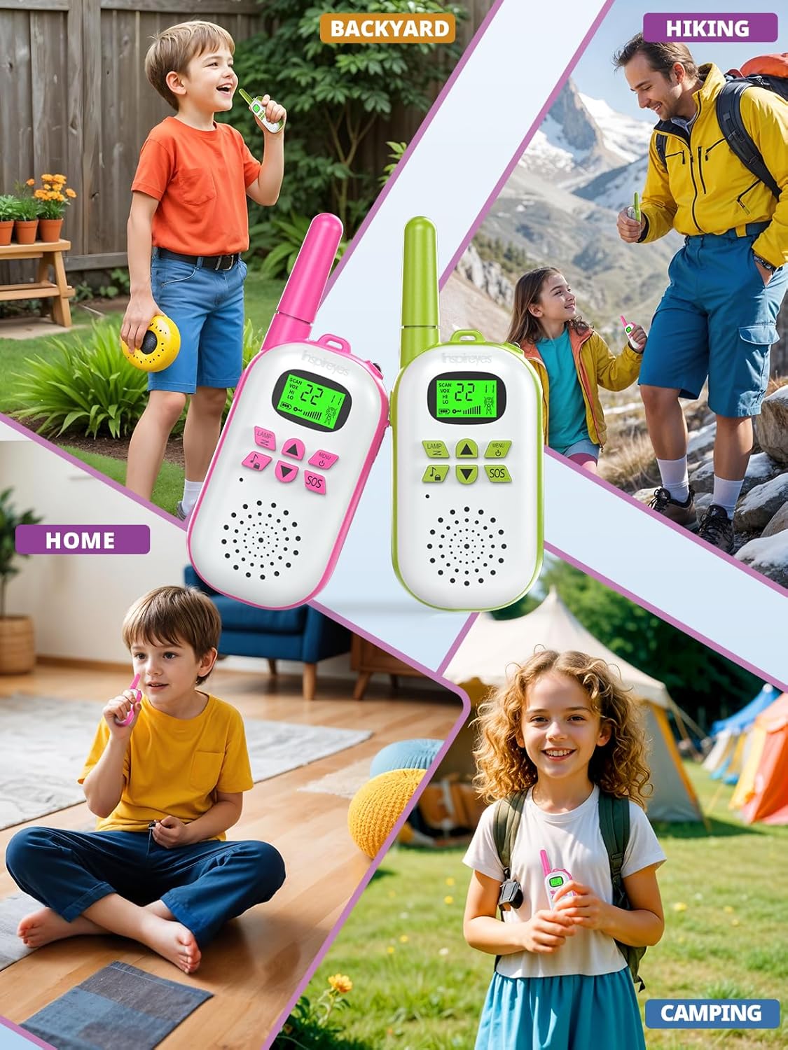 Rechargeable Kids Walkie Talkies 2-Pack, Long Range Two-Way Radios for Outdoor Play