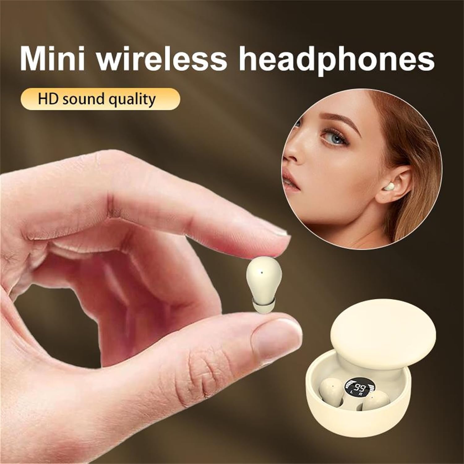Digital Mini Invisible Bluetooth 5.4 Earbuds, Noise Cancelling Wireless Earphones with 8H Battery IPX6 Waterproof