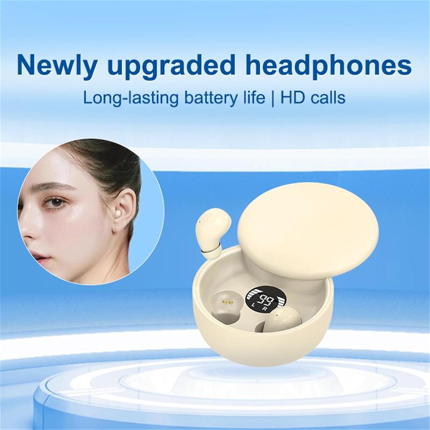 Digital Mini Invisible Bluetooth 5.4 Earbuds, Noise Cancelling Wireless Earphones with 8H Battery IPX6 Waterproof