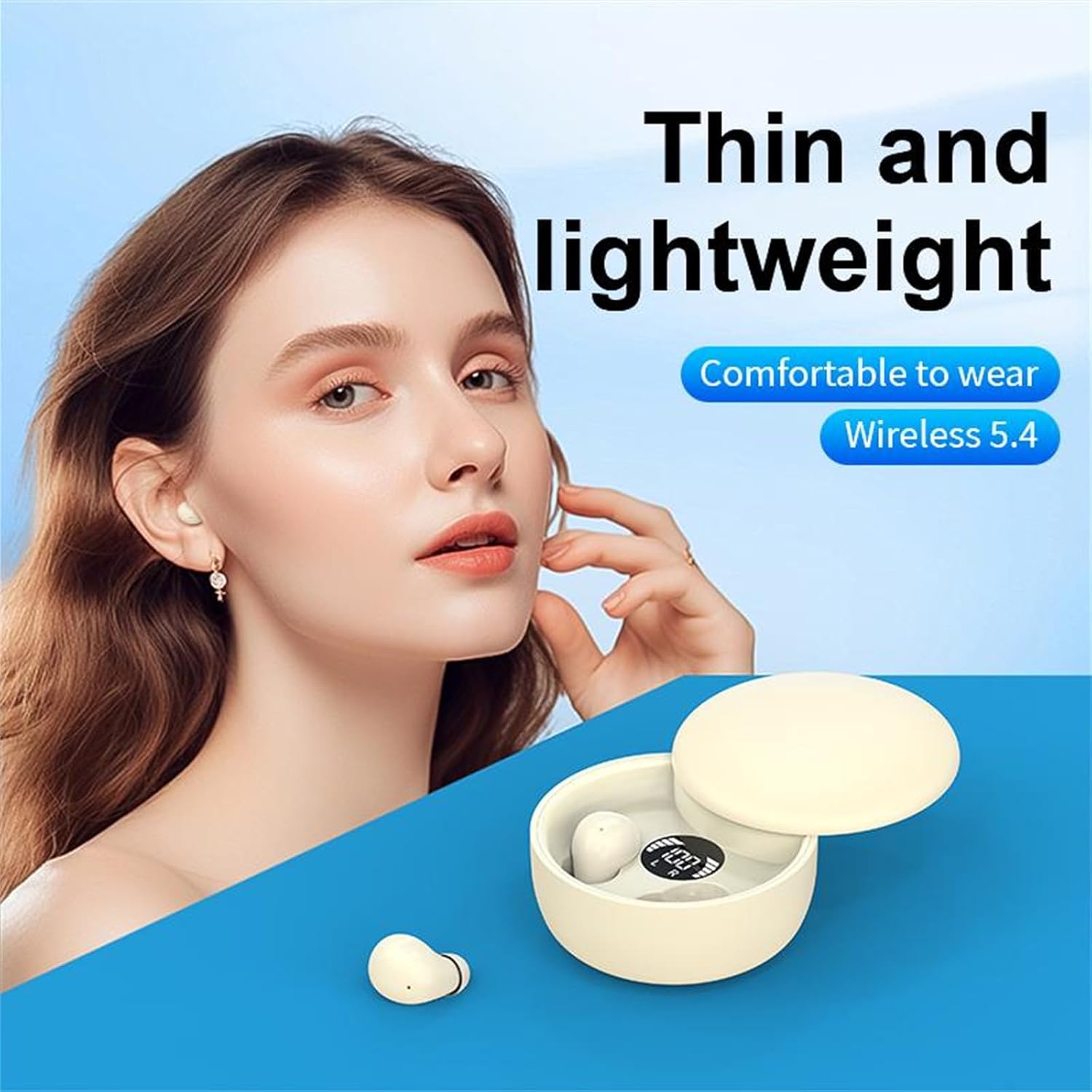 Digital Mini Invisible Bluetooth 5.4 Earbuds, Noise Cancelling Wireless Earphones with 8H Battery IPX6 Waterproof
