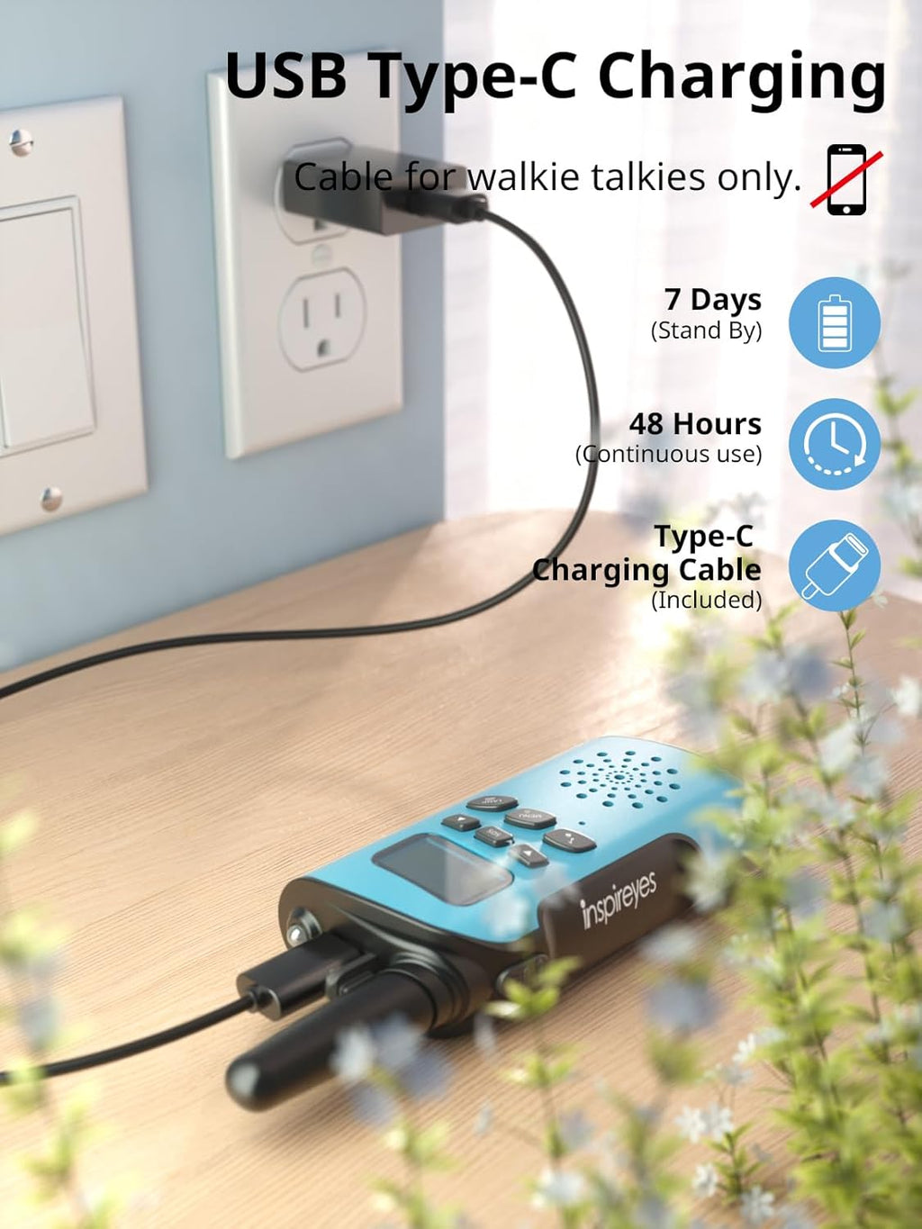 Rechargeable Kids Walkie Talkies 2-Pack, Long Range 2-Way Radios with 22 Channels
