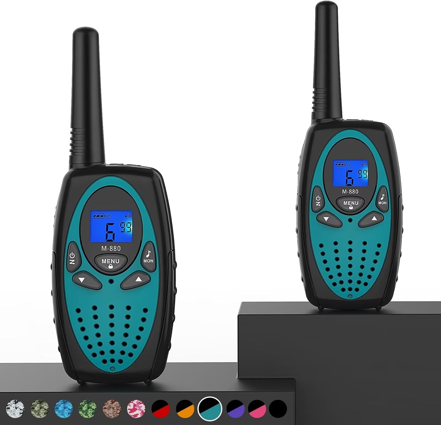 M880 Blue 2-Pack Walkie Talkies with 5-Mile Range & 2662 Channel Options